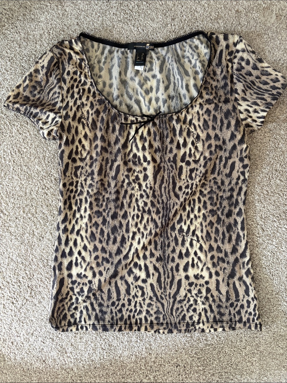 Just Cavalli-Print Short Sleeve Tee in Brown and Black